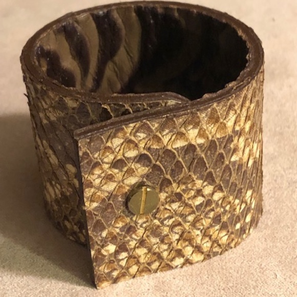 Brown Leather/Python Reversible Cuff - Picture 3 of 4